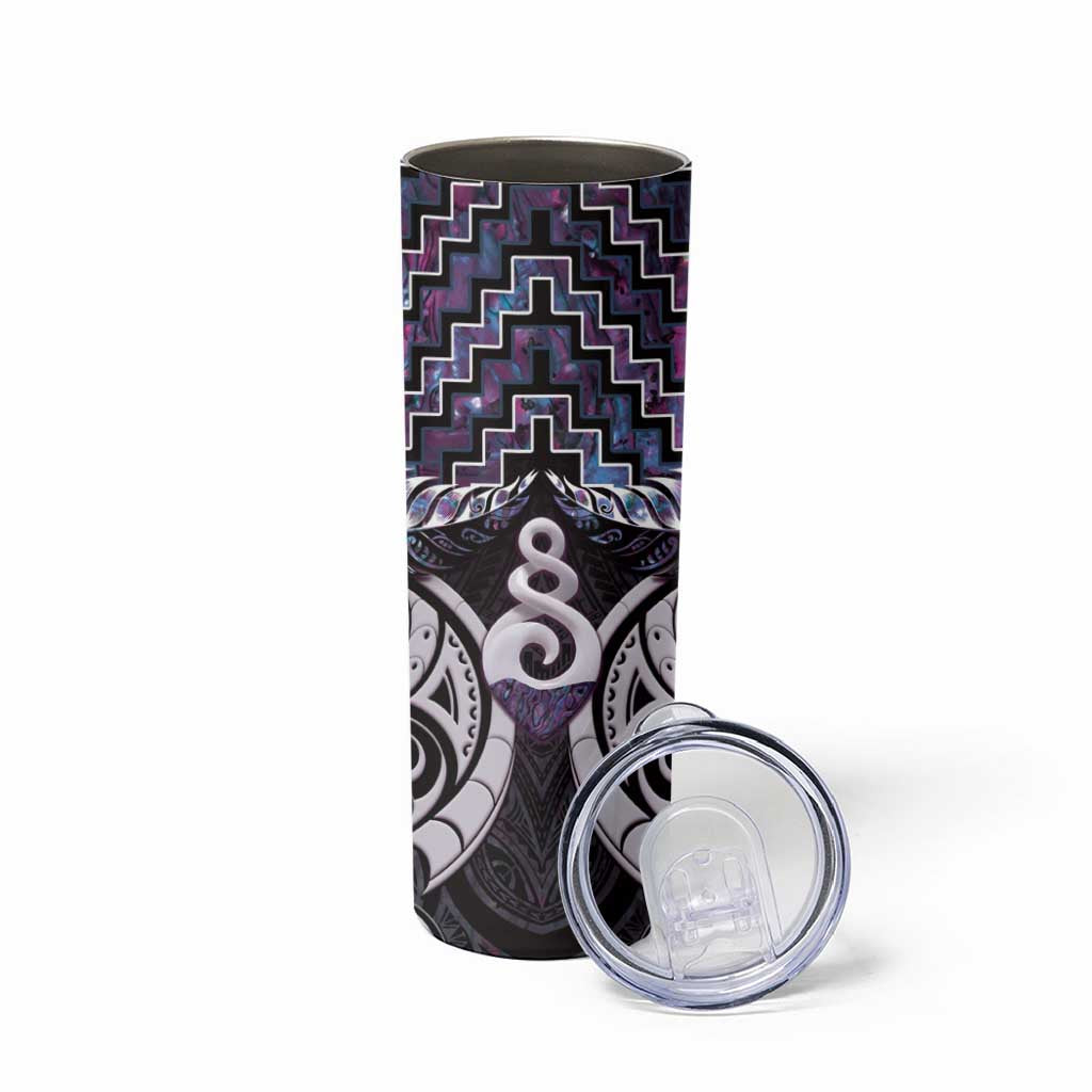 New Zealand Maori Skinny Tumbler Poutama Pikorua Purple Paua Shell LT05 - Polynesian Pride
