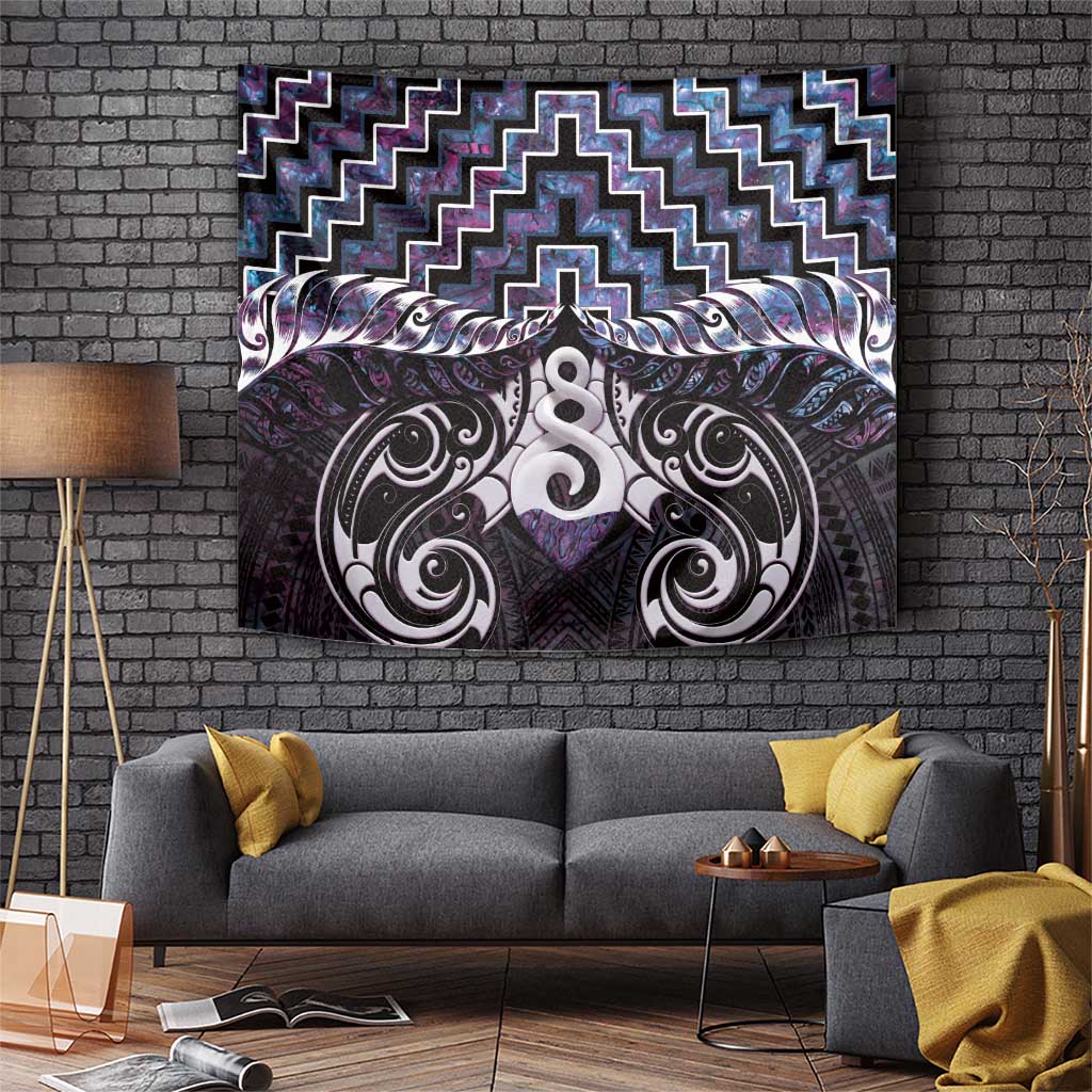 New Zealand Maori Tapestry Poutama Pikorua Purple Paua Shell