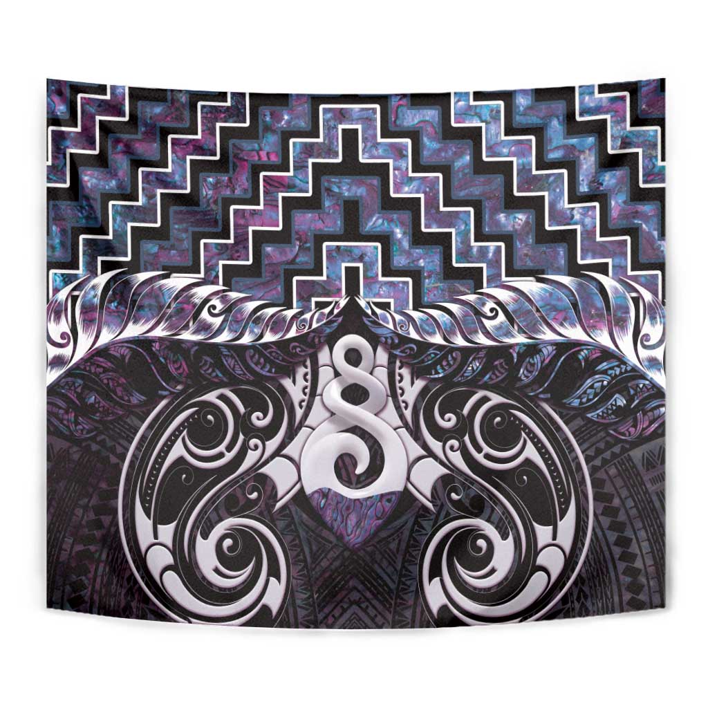 New Zealand Maori Tapestry Poutama Pikorua Purple Paua Shell