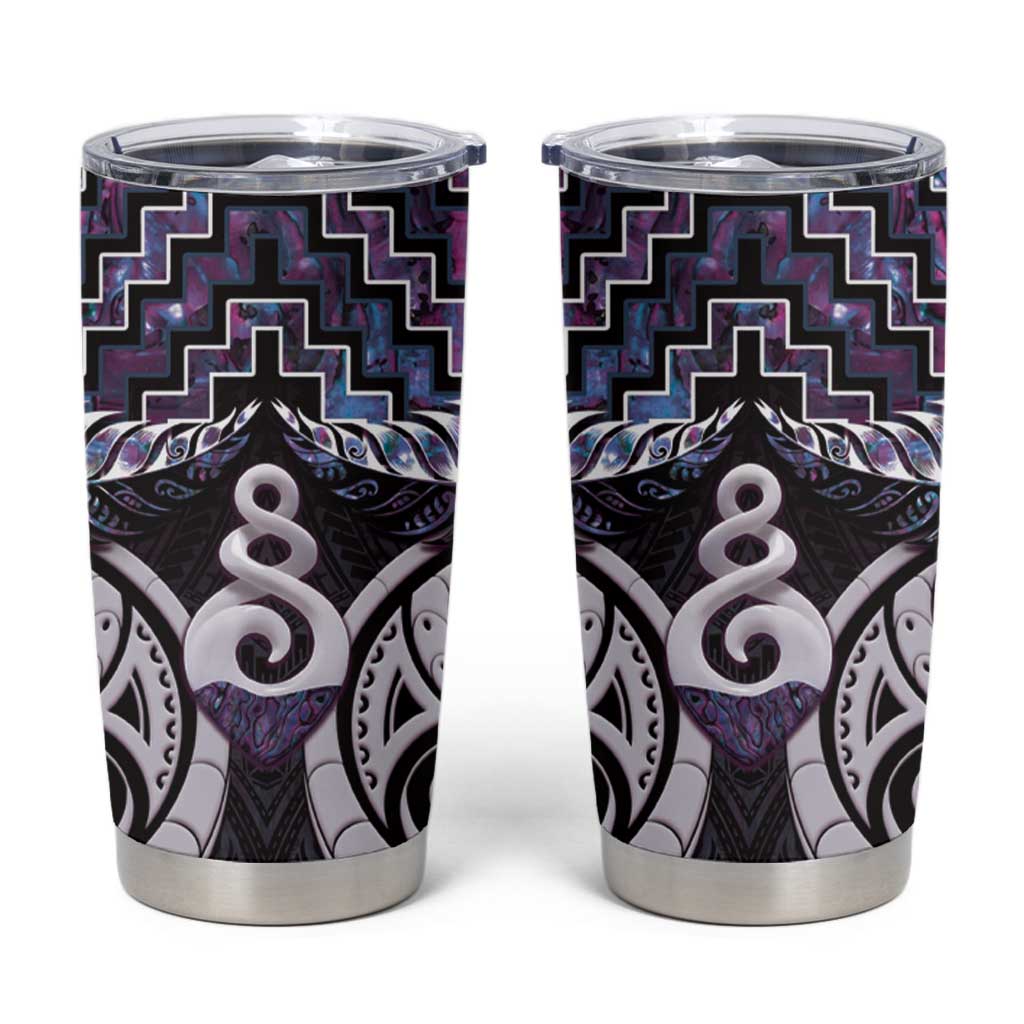 New Zealand Maori Tumbler Cup Poutama Pikorua Purple Paua Shell