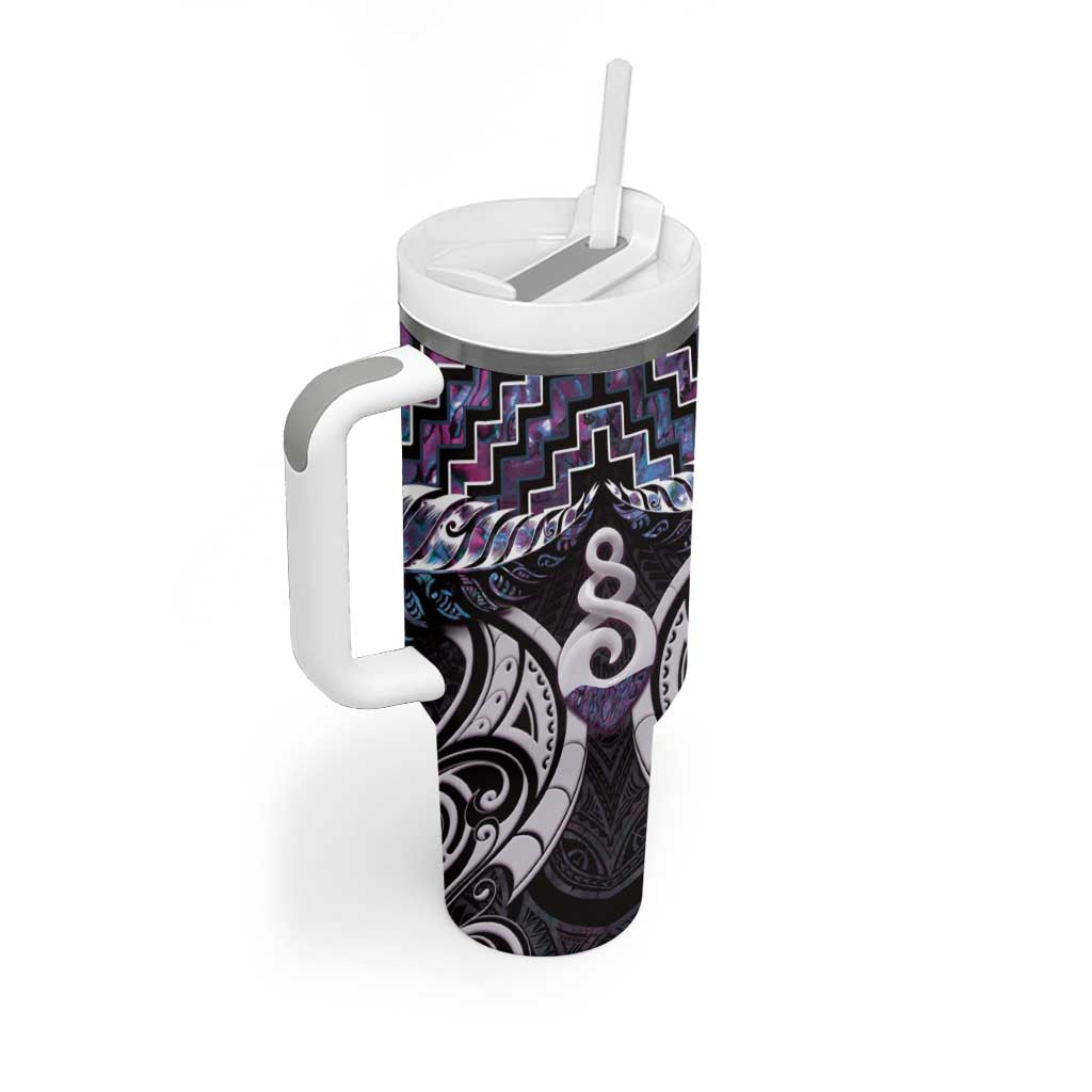 New Zealand Maori Tumbler With Handle Poutama Pikorua Purple Paua Shell LT05 - Polynesian Pride