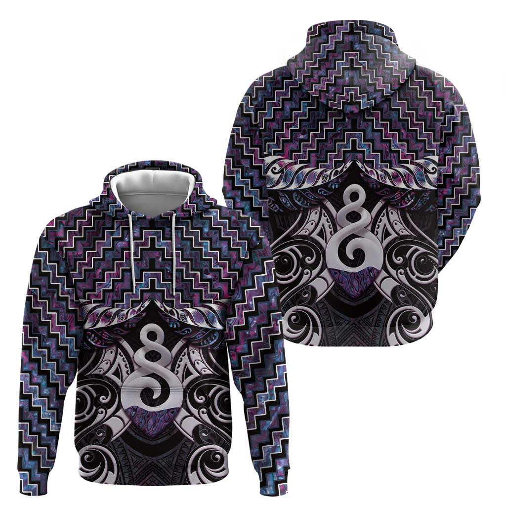 New Zealand Maori Zip Hoodie Poutama Pikorua Purple Paua Shell