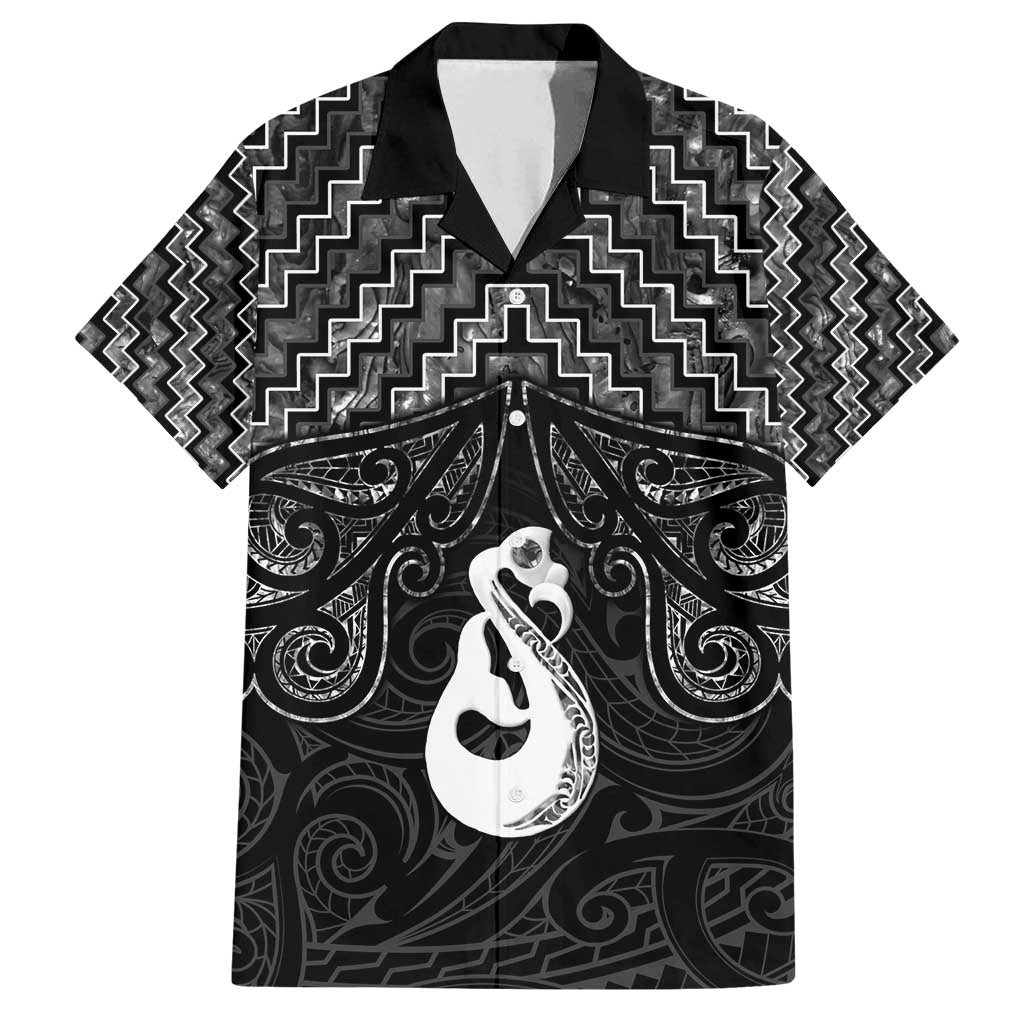 New Zealand Maori Family Matching Long Sleeve Bodycon Dress and Hawaiian Shirt Poutama Manaia Black Paua Shell LT05 Dad's Shirt - Short Sleeve Black - Polynesian Pride