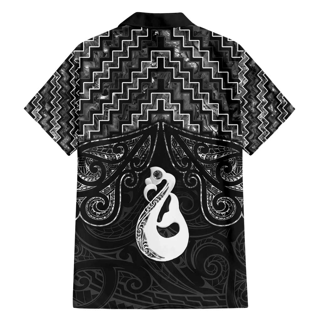 New Zealand Maori Family Matching Off Shoulder Maxi Dress and Hawaiian Shirt Poutama Manaia Black Paua Shell LT05 - Polynesian Pride