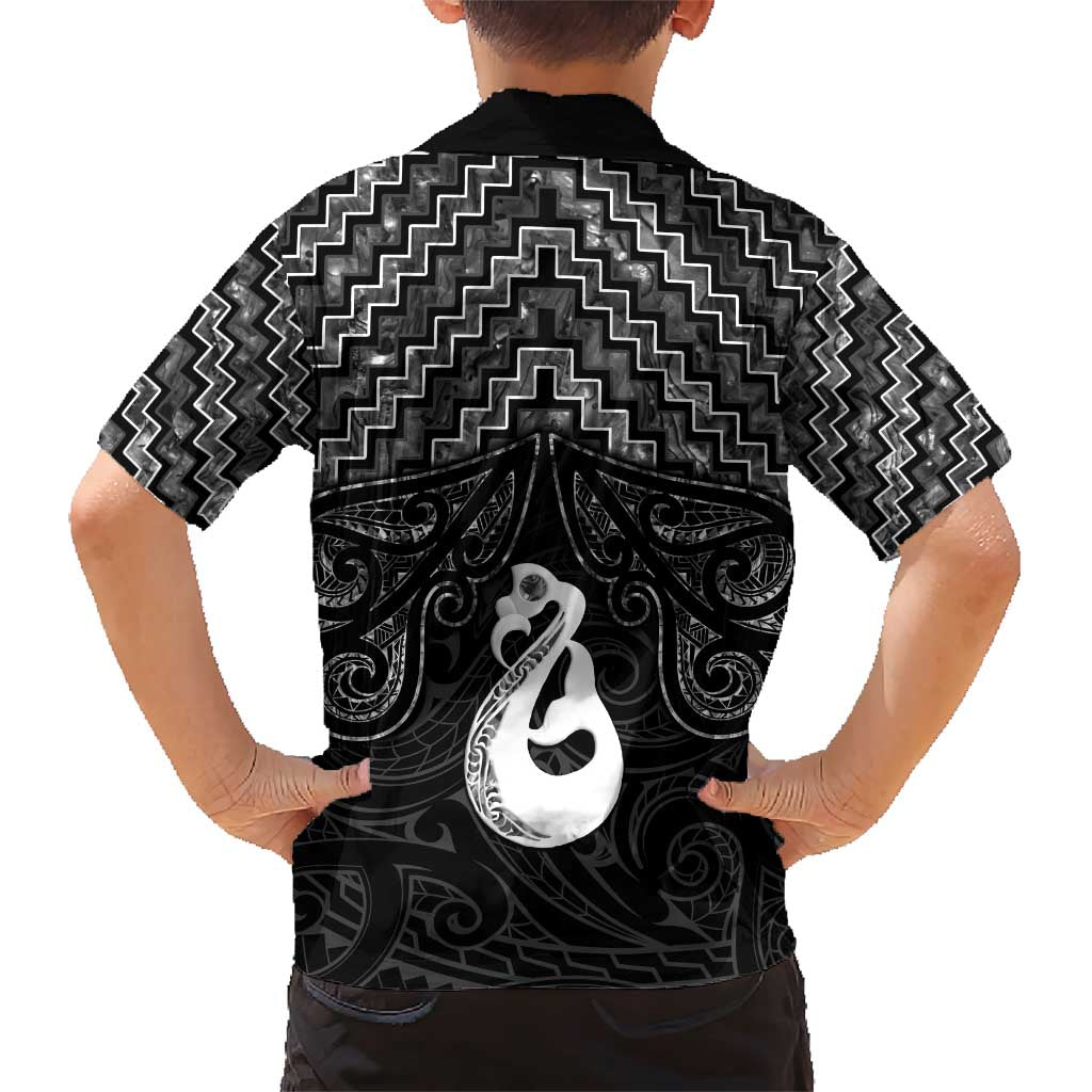 New Zealand Maori Family Matching Short Sleeve Bodycon Dress and Hawaiian Shirt Poutama Manaia Black Paua Shell LT05 - Polynesian Pride