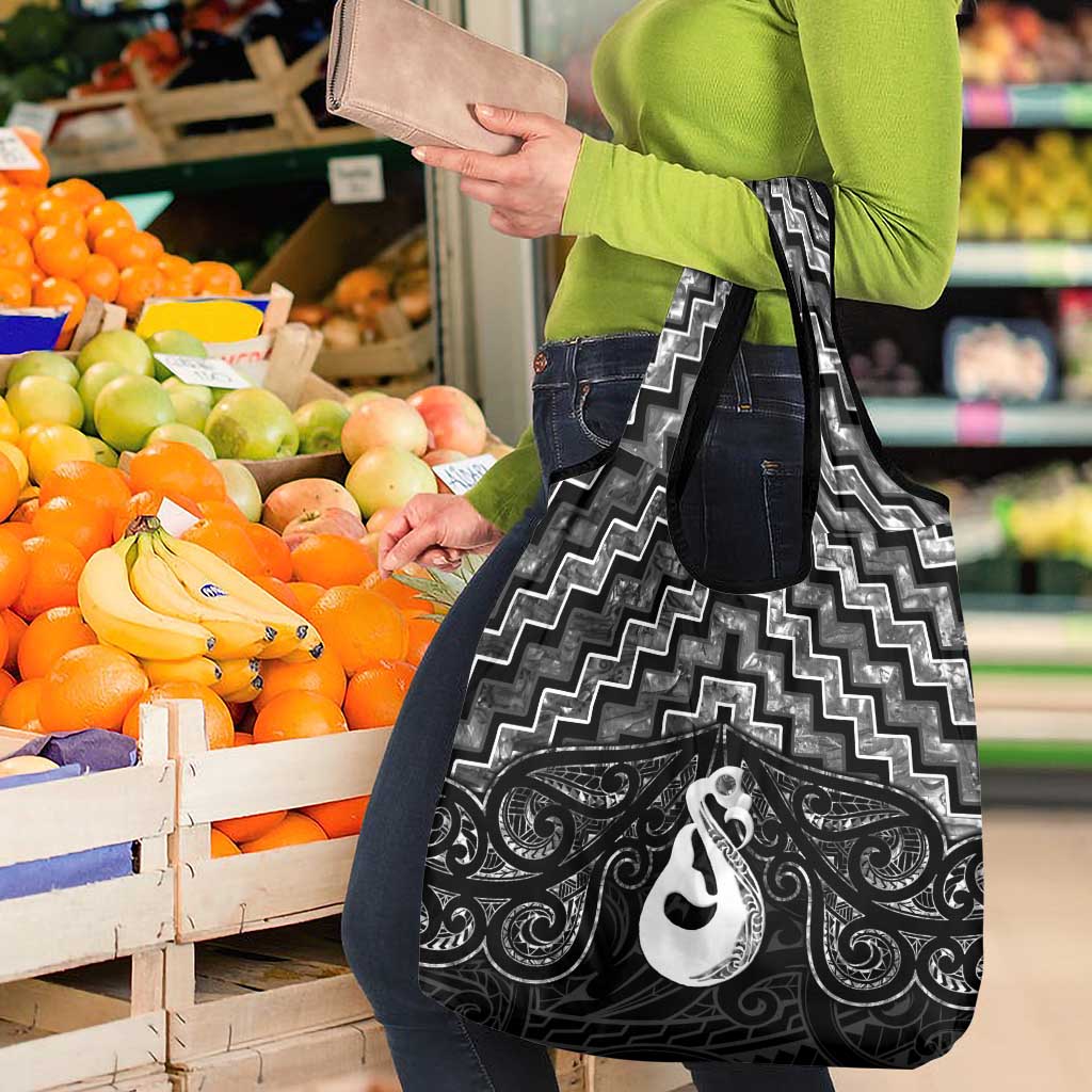 New Zealand Maori Grocery Bag Poutama Manaia Black Paua Shell