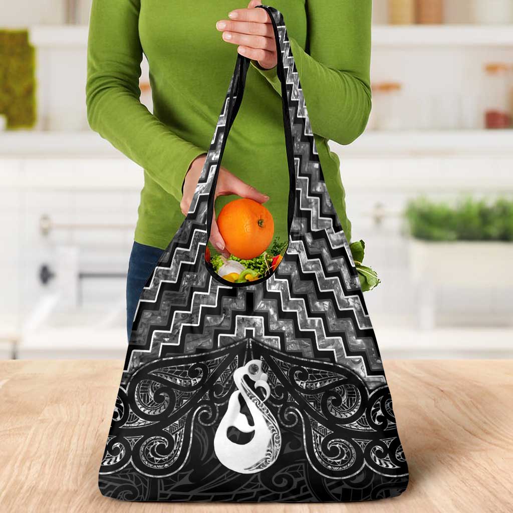 New Zealand Maori Grocery Bag Poutama Manaia Black Paua Shell