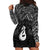 New Zealand Maori Hoodie Dress Poutama Manaia Black Paua Shell