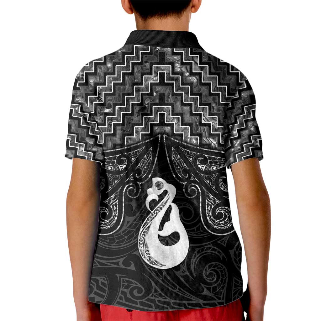 New Zealand Maori Kid Polo Shirt Poutama Manaia Black Paua Shell LT05 - Polynesian Pride