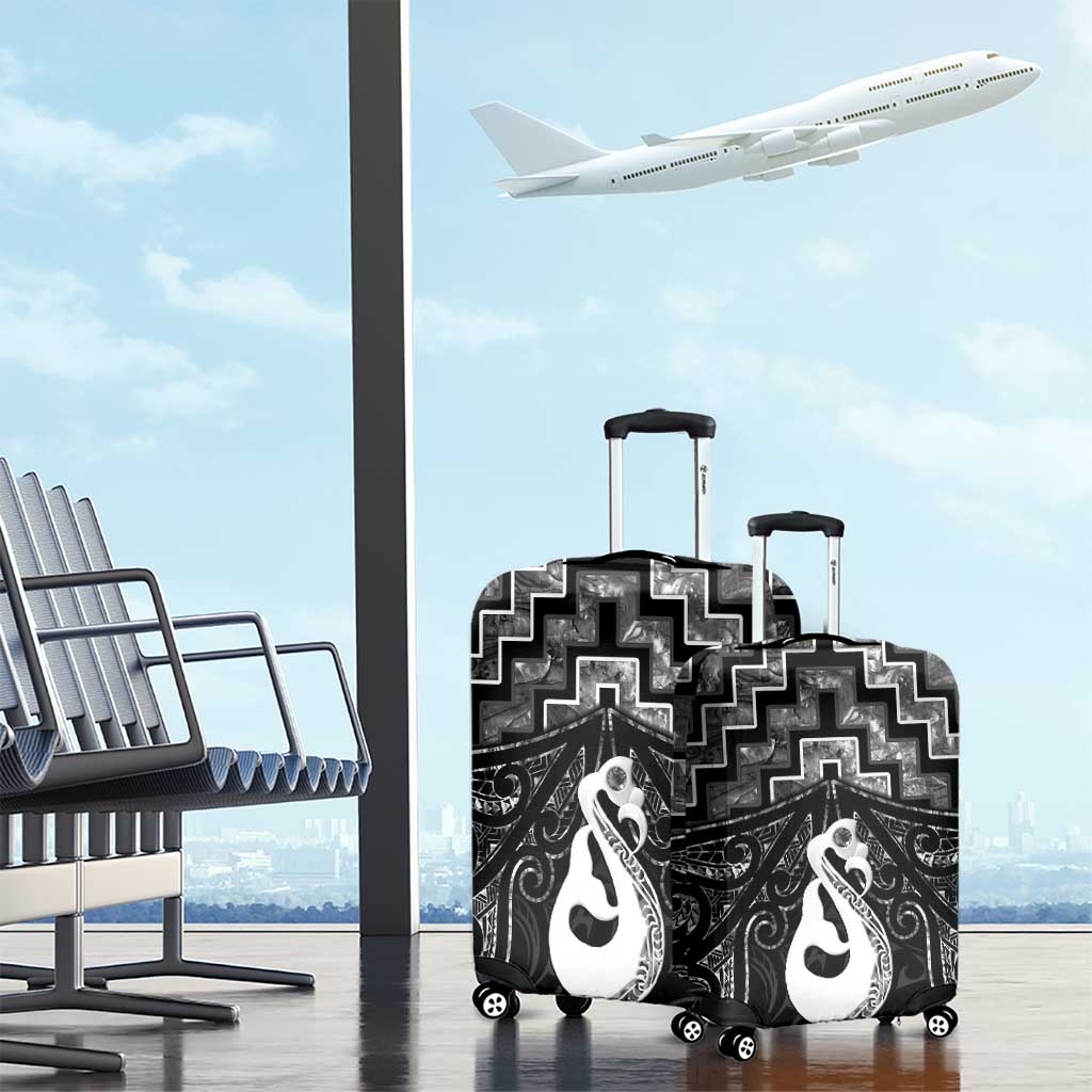 New Zealand Maori Luggage Cover Poutama Manaia Black Paua Shell