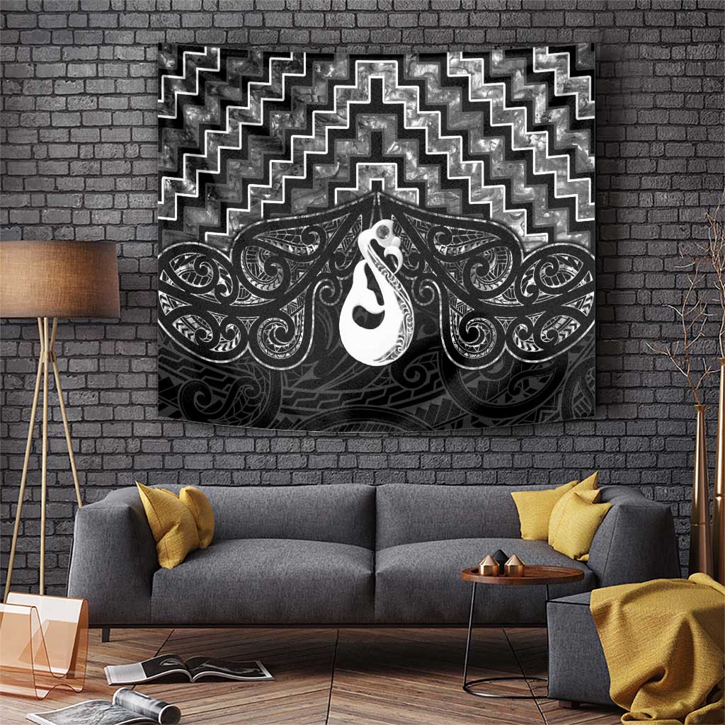 New Zealand Maori Tapestry Poutama Manaia Black Paua Shell