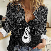 New Zealand Maori Women Casual Shirt Poutama Manaia Black Paua Shell LT05 Female Black - Polynesian Pride