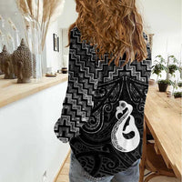 New Zealand Maori Women Casual Shirt Poutama Manaia Black Paua Shell LT05 - Polynesian Pride