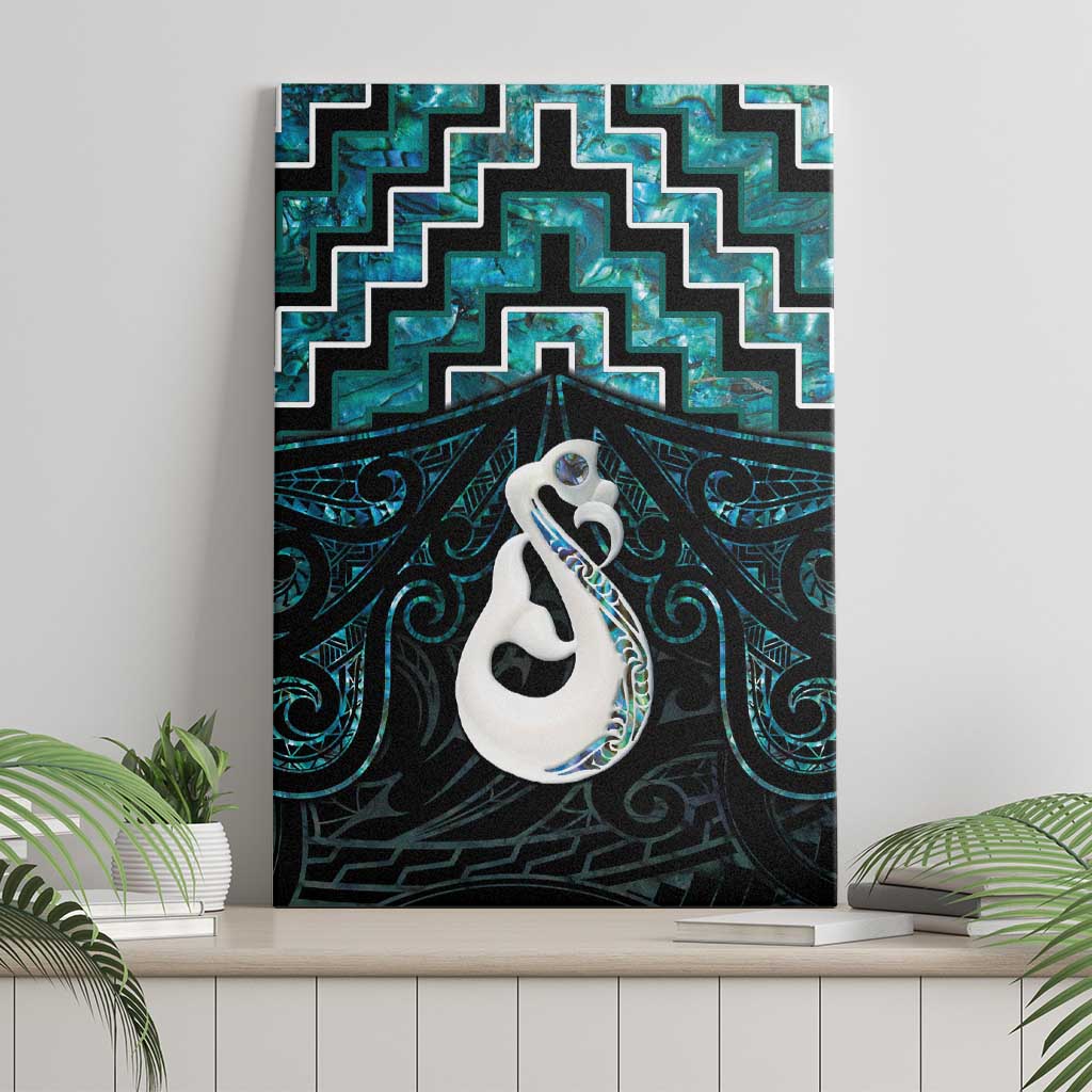 New Zealand Maori Canvas Wall Art Poutama Manaia Turquoise Paua Shell