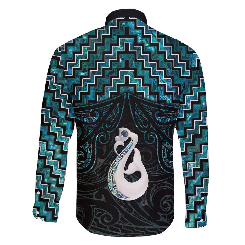 New Zealand Maori Family Matching Long Sleeve Bodycon Dress and Hawaiian Shirt Poutama Manaia Turquoise Paua Shell LT05 - Polynesian Pride