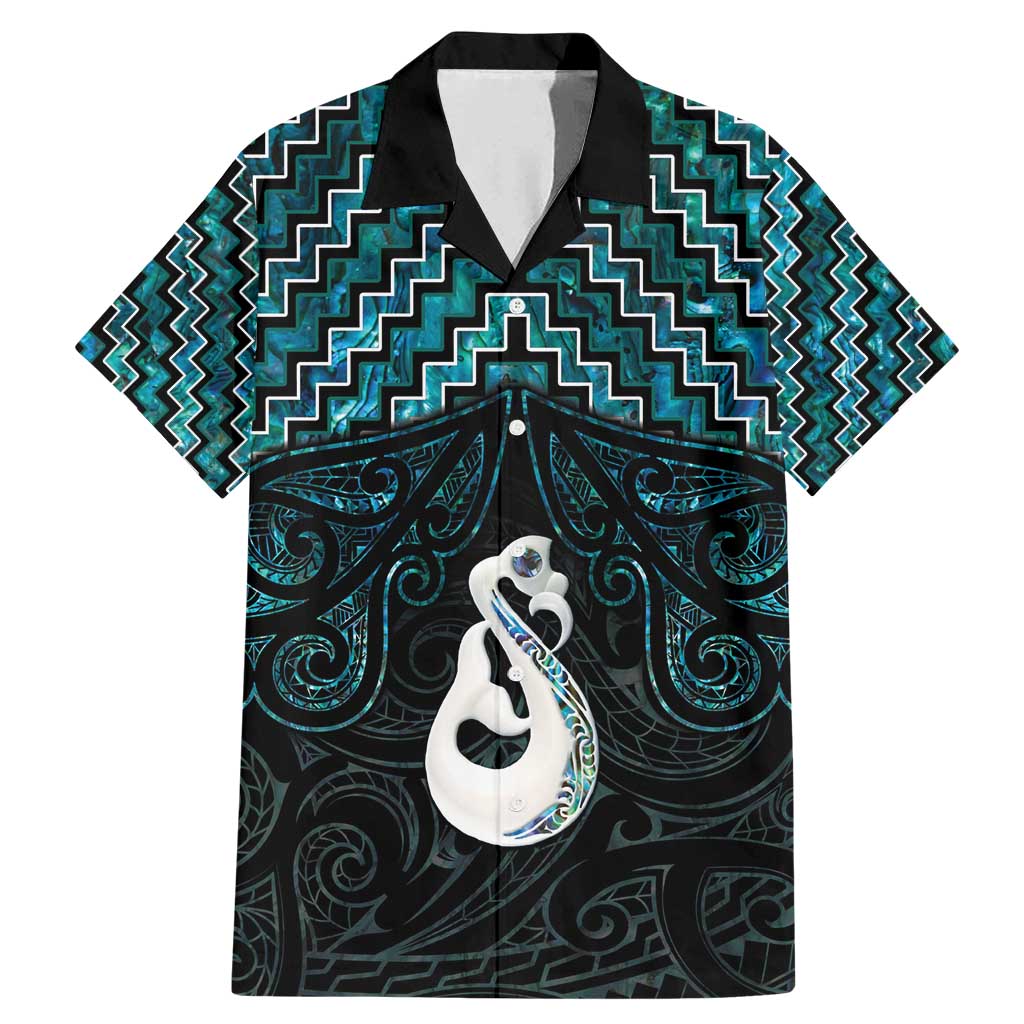 New Zealand Maori Family Matching Mermaid Dress and Hawaiian Shirt Poutama Manaia Turquoise Paua Shell LT05 Dad's Shirt - Short Sleeve Turquoise - Polynesian Pride