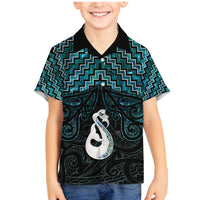 New Zealand Maori Family Matching Mermaid Dress and Hawaiian Shirt Poutama Manaia Turquoise Paua Shell LT05 Son's Shirt Turquoise - Polynesian Pride