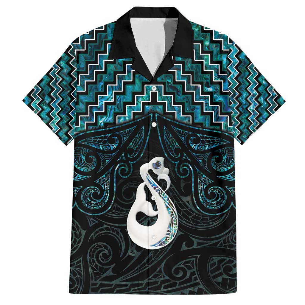 New Zealand Maori Family Matching Off Shoulder Short Dress and Hawaiian Shirt Poutama Manaia Turquoise Paua Shell LT05 Dad's Shirt - Short Sleeve Turquoise - Polynesian Pride