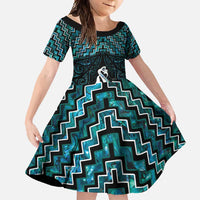 New Zealand Maori Family Matching Short Sleeve Bodycon Dress and Hawaiian Shirt Poutama Manaia Turquoise Paua Shell LT05 Daughter's Dress Turquoise - Polynesian Pride