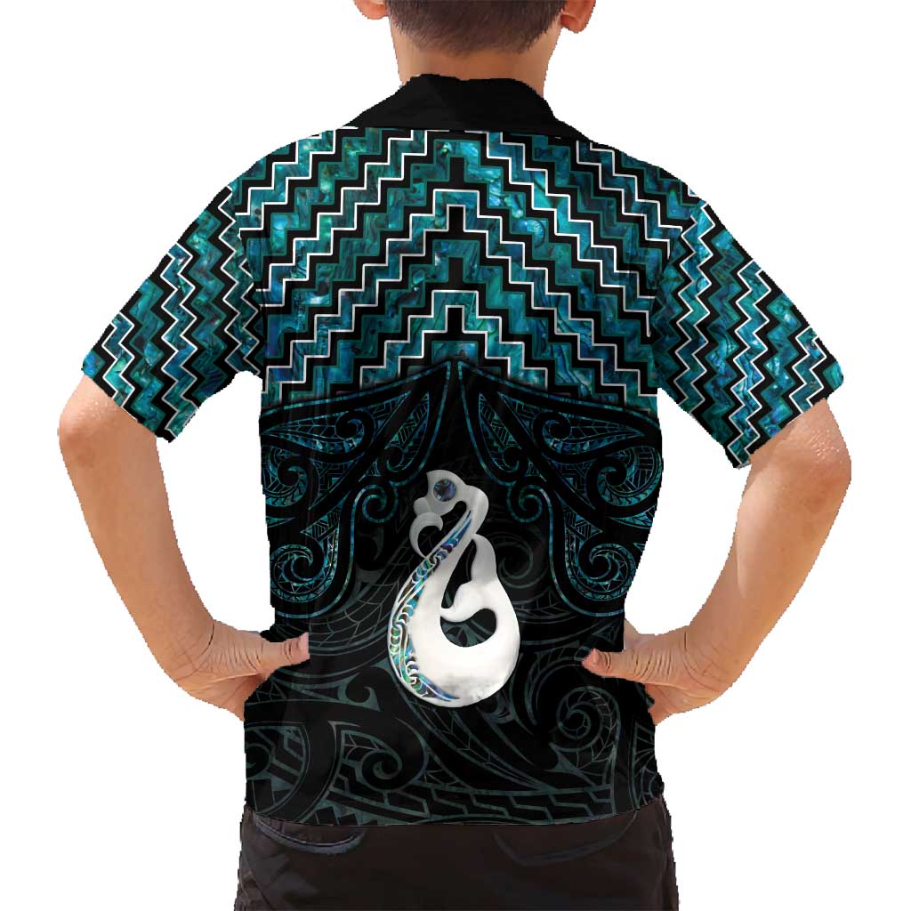 New Zealand Maori Family Matching Summer Maxi Dress and Hawaiian Shirt Poutama Manaia Turquoise Paua Shell LT05 - Polynesian Pride