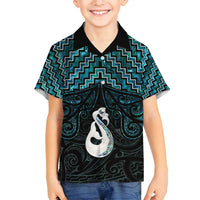 New Zealand Maori Family Matching Summer Maxi Dress and Hawaiian Shirt Poutama Manaia Turquoise Paua Shell LT05 Son's Shirt Turquoise - Polynesian Pride
