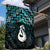 New Zealand Maori Garden Flag Poutama Manaia Turquoise Paua Shell