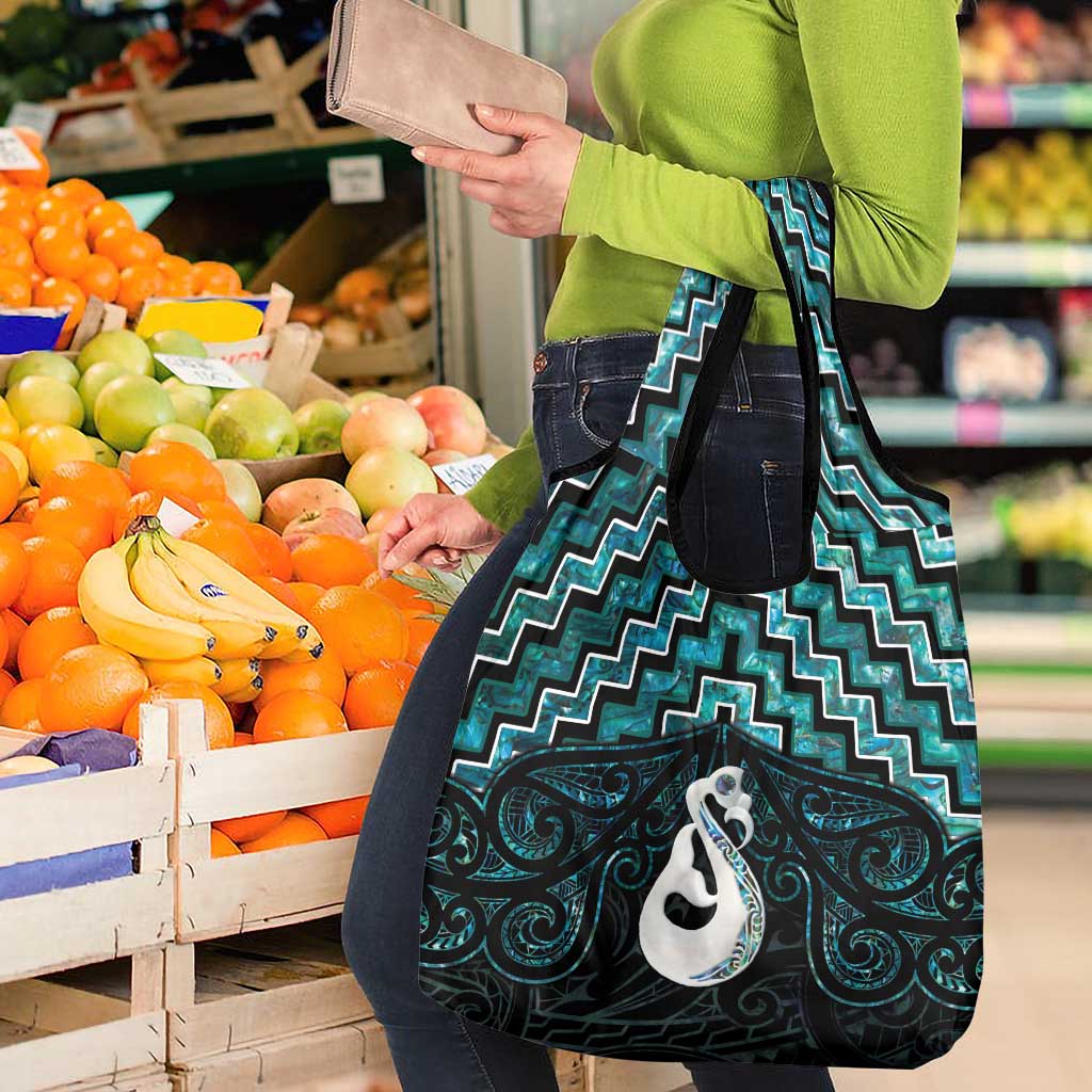 New Zealand Maori Grocery Bag Poutama Manaia Turquoise Paua Shell