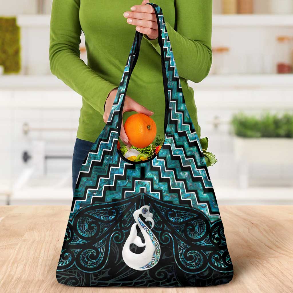 New Zealand Maori Grocery Bag Poutama Manaia Turquoise Paua Shell