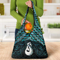 New Zealand Maori Grocery Bag Poutama Manaia Turquoise Paua Shell