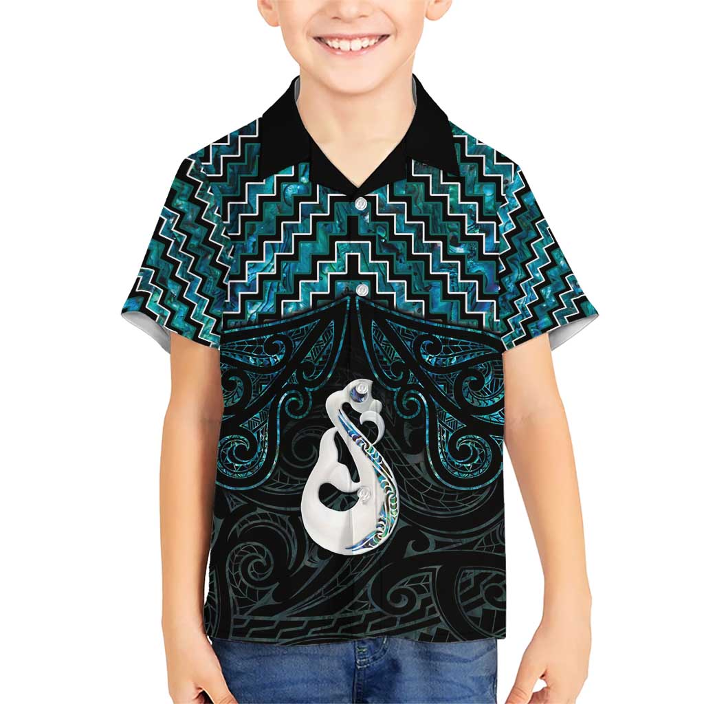 New Zealand Maori Kid Hawaiian Shirt Poutama Manaia Turquoise Paua Shell LT05 Kid Turquoise - Polynesian Pride