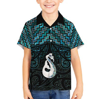 New Zealand Maori Kid Hawaiian Shirt Poutama Manaia Turquoise Paua Shell LT05 Kid Turquoise - Polynesian Pride