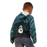 New Zealand Maori Kid Hoodie Poutama Manaia Turquoise Paua Shell