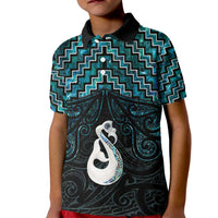 New Zealand Maori Kid Polo Shirt Poutama Manaia Turquoise Paua Shell LT05 Kid Turquoise - Polynesian Pride