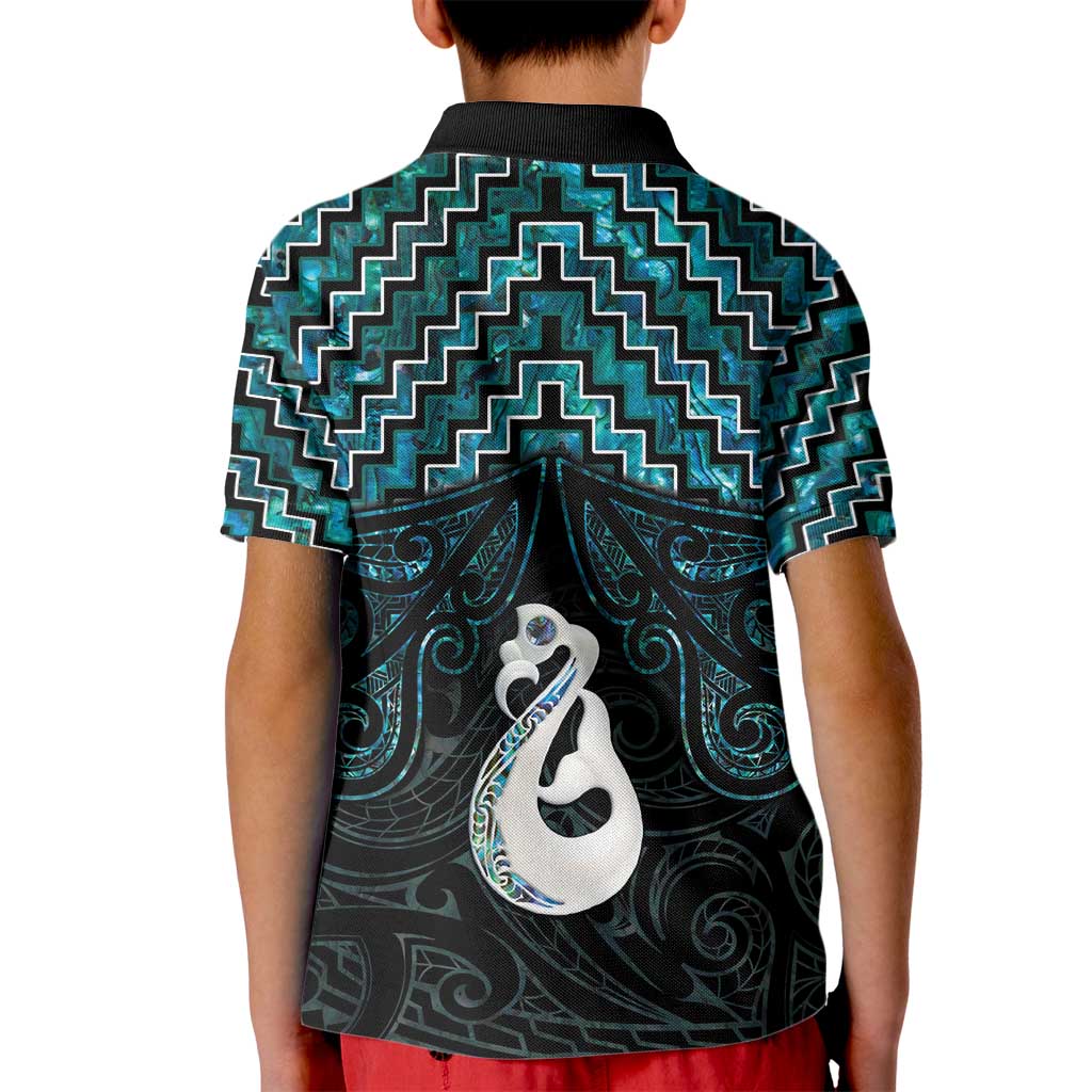 New Zealand Maori Kid Polo Shirt Poutama Manaia Turquoise Paua Shell LT05 - Polynesian Pride