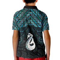 New Zealand Maori Kid Polo Shirt Poutama Manaia Turquoise Paua Shell LT05 - Polynesian Pride
