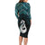 New Zealand Maori Long Sleeve Bodycon Dress Poutama Manaia Turquoise Paua Shell