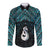 New Zealand Maori Long Sleeve Button Shirt Poutama Manaia Turquoise Paua Shell