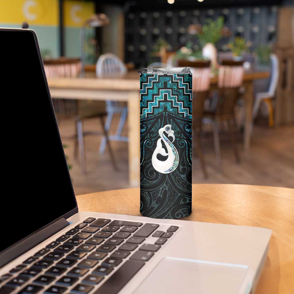 New Zealand Maori Skinny Tumbler Poutama Manaia Turquoise Paua Shell LT05 - Polynesian Pride