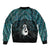 New Zealand Maori Sleeve Zip Bomber Jacket Poutama Manaia Turquoise Paua Shell