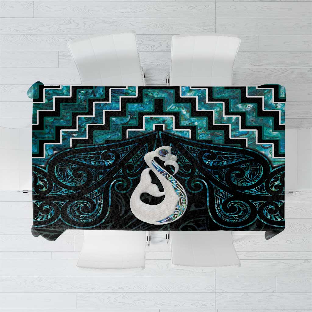 New Zealand Maori Tablecloth Poutama Manaia Turquoise Paua Shell