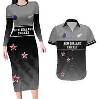 Custom New Zealand Cricket Couples Matching Long Sleeve Bodycon Dress and Hawaiian Shirt Black Cap Unbeatable LT05 Black - Polynesian Pride