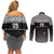 Custom New Zealand Cricket Couples Matching Off Shoulder Short Dress and Long Sleeve Button Shirt Black Cap Unbeatable