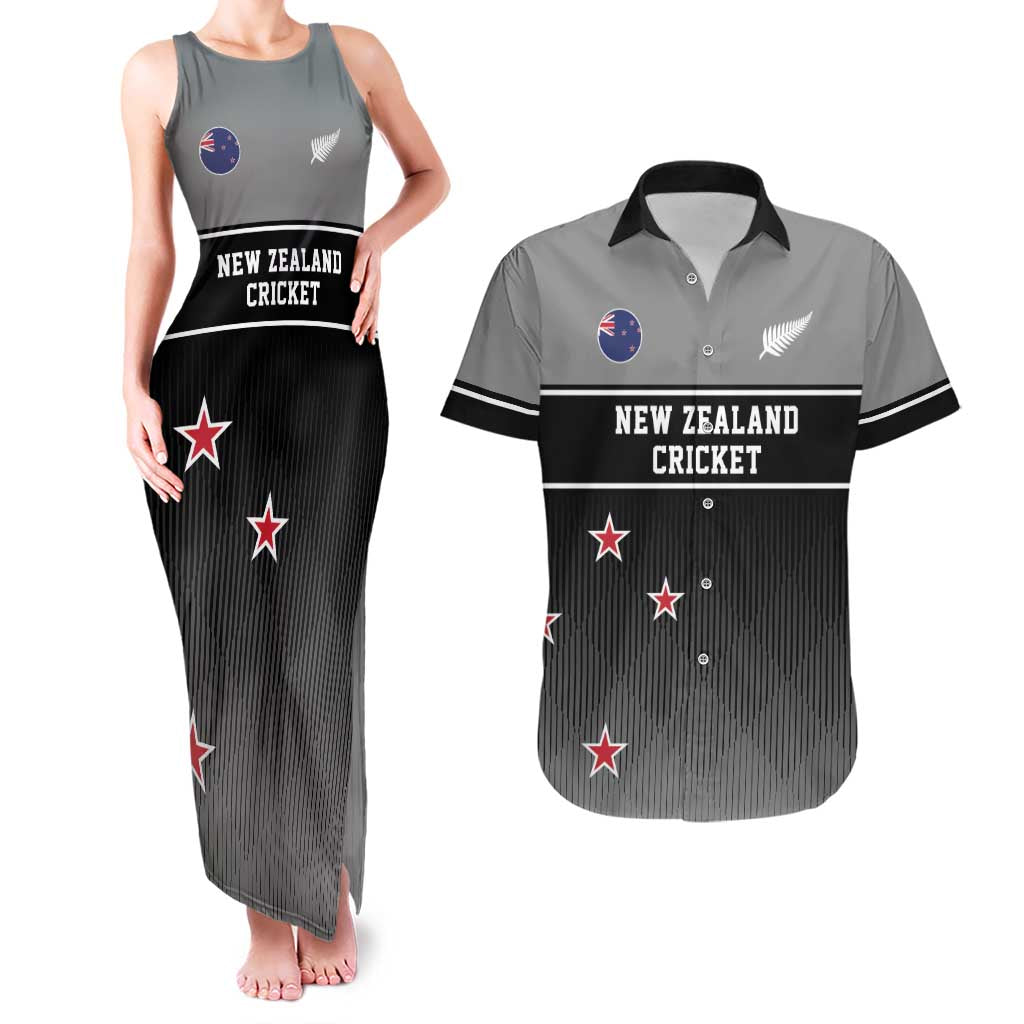 Custom New Zealand Cricket Couples Matching Tank Maxi Dress and Hawaiian Shirt Black Cap Unbeatable