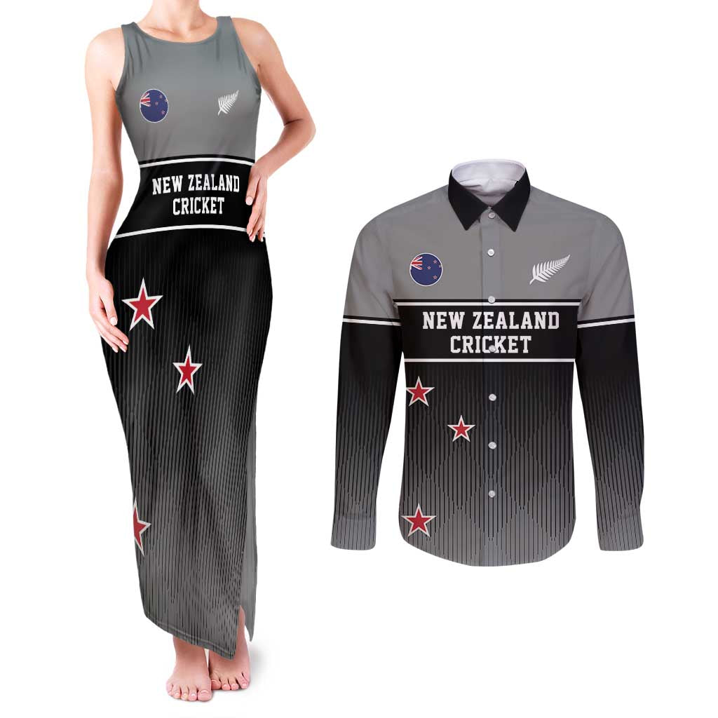 Custom New Zealand Cricket Couples Matching Tank Maxi Dress and Long Sleeve Button Shirt Black Cap Unbeatable