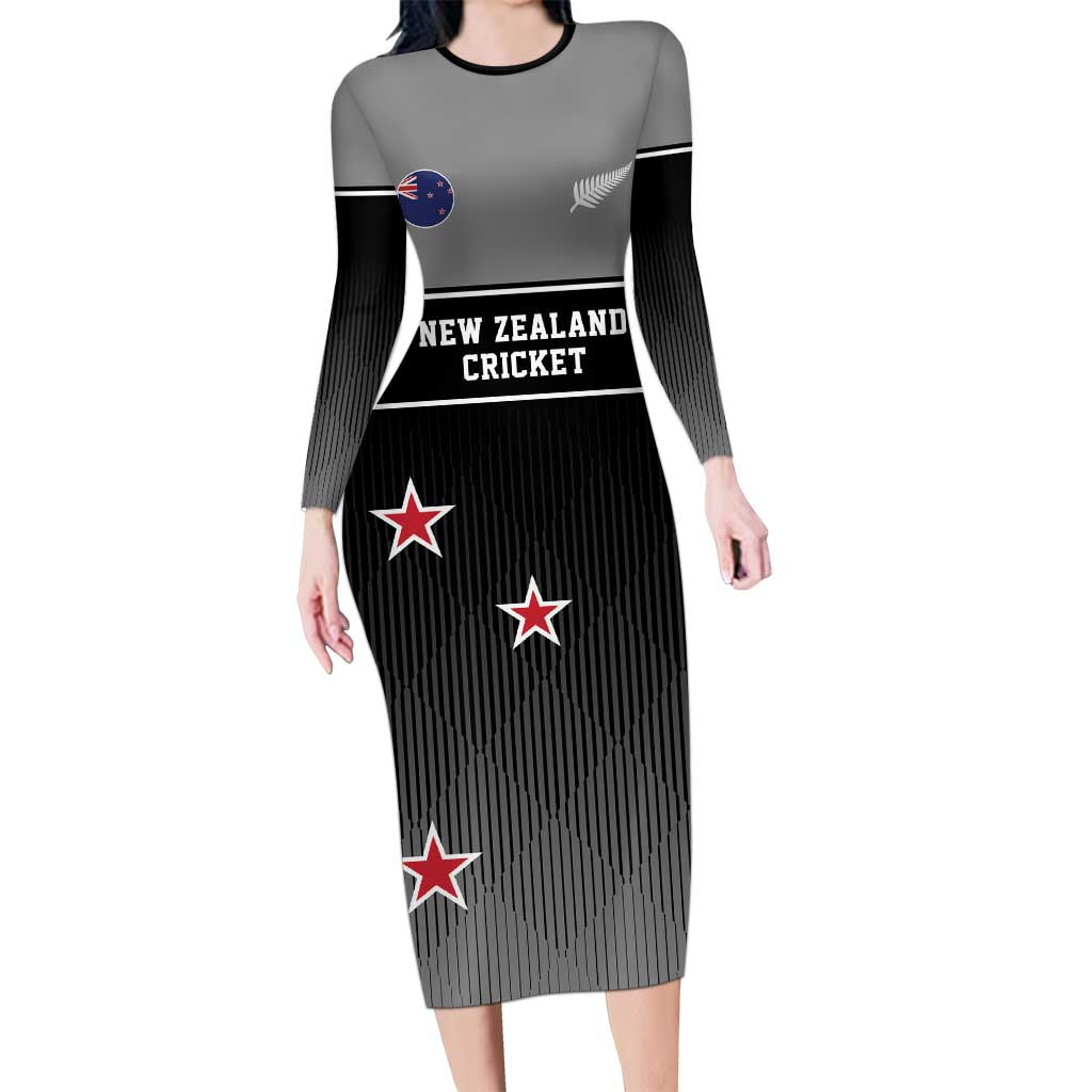 Custom New Zealand Cricket Family Matching Long Sleeve Bodycon Dress and Hawaiian Shirt Black Cap Unbeatable LT05 Mom's Dress Black - Polynesian Pride