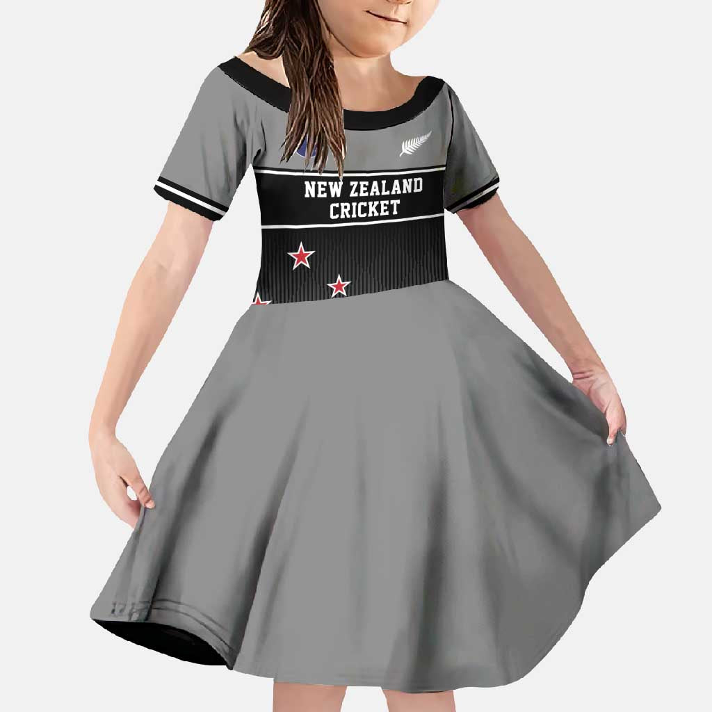 Custom New Zealand Cricket Family Matching Short Sleeve Bodycon Dress and Hawaiian Shirt Black Cap Unbeatable LT05 Daughter's Dress Black - Polynesian Pride