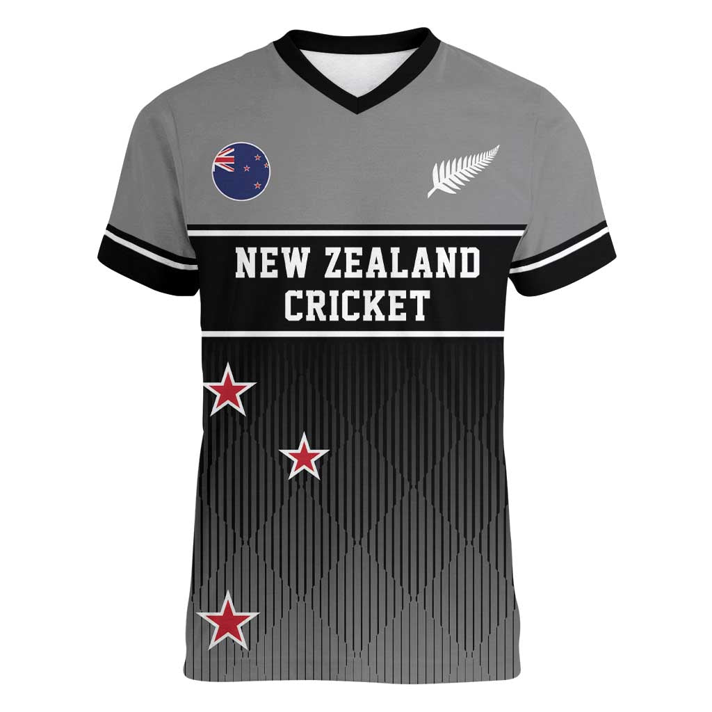 Custom New Zealand Cricket Women V-Neck T-Shirt Black Cap Unbeatable LT05 Female Black - Polynesian Pride
