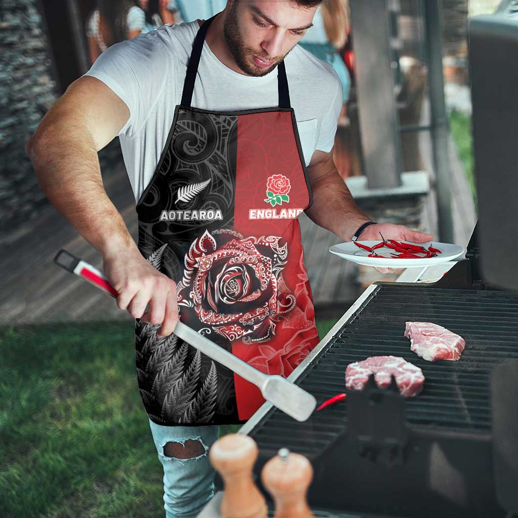 New Zealand And England Rugby Apron Red Rose Mix Maori Pattern - Polynesian Pride