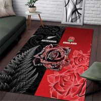 New Zealand And England Rugby Area Rug Red Rose Mix Maori Pattern LT05 Black - Polynesian Pride