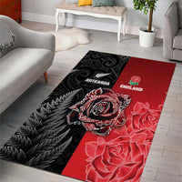New Zealand And England Rugby Area Rug Red Rose Mix Maori Pattern LT05 - Polynesian Pride